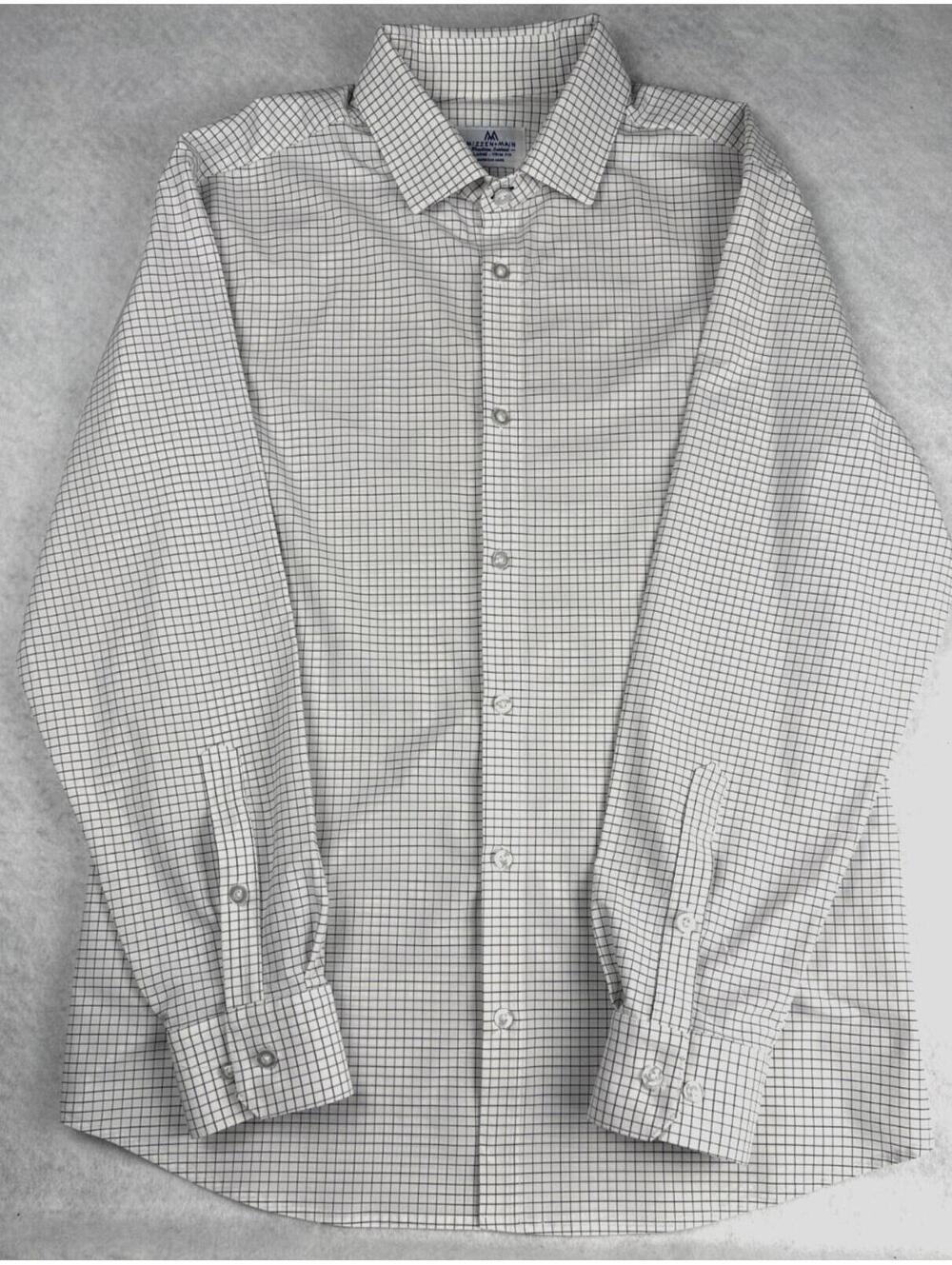 Mizzen+Main Mens XL White Blue Grid Check Button Up Trim Fit Dress Shirt